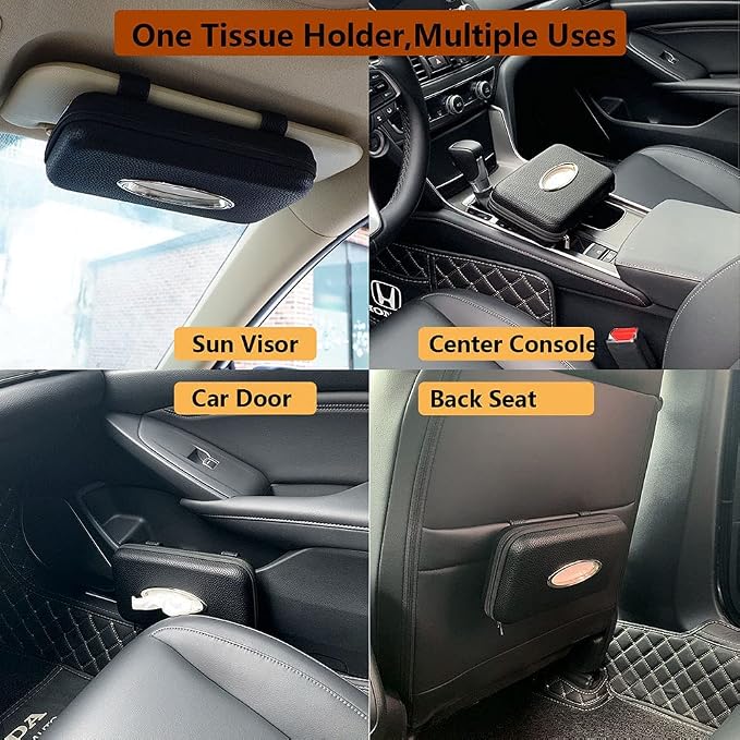 Sun Visor Tissue Holder, Zipper Napkin Holder, PU Leather Backseat Tissue Case - Image 5
