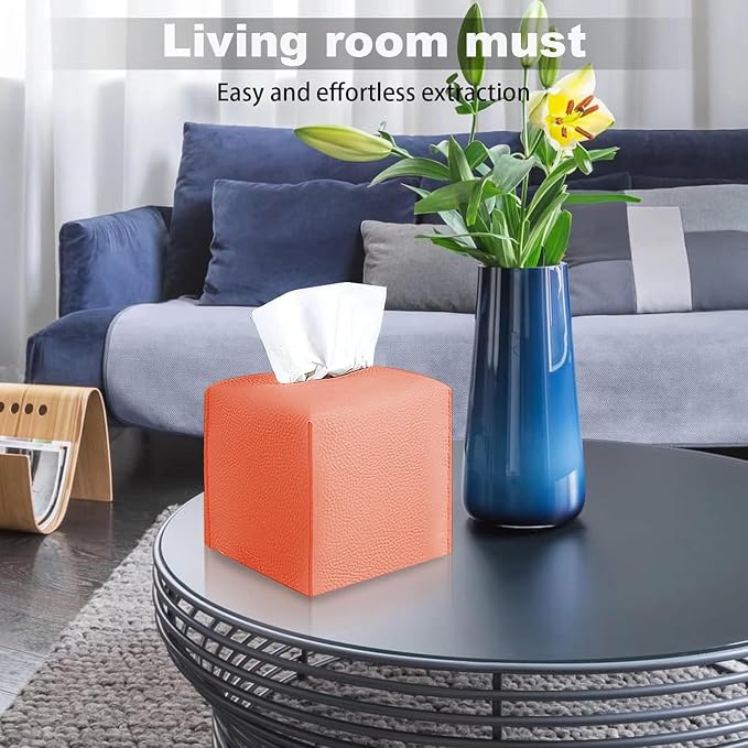 2 Pack, VIVIDLY Tissue Box Cover Holder, Square Modern PU Leather Tissue Box - Image 6