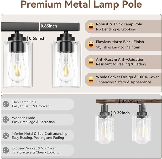 8-Light Bathroom Light Fixtures, Matte Black Light Fixture, Classic Wall Light - Image 5