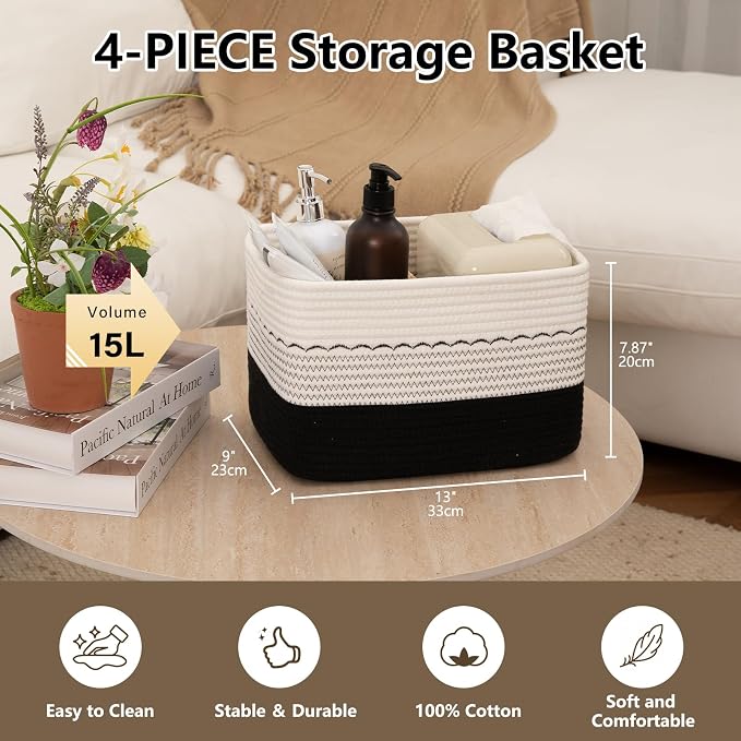 4 Pack Storage Baskets for Organizing, Decorative Cotton Rope Baskets for - Image 3