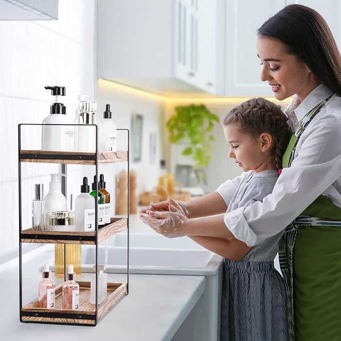 3-Tier Countertop Organizer for Bathroom Counter Stylish Wood Bathroom Vanity - Image 7