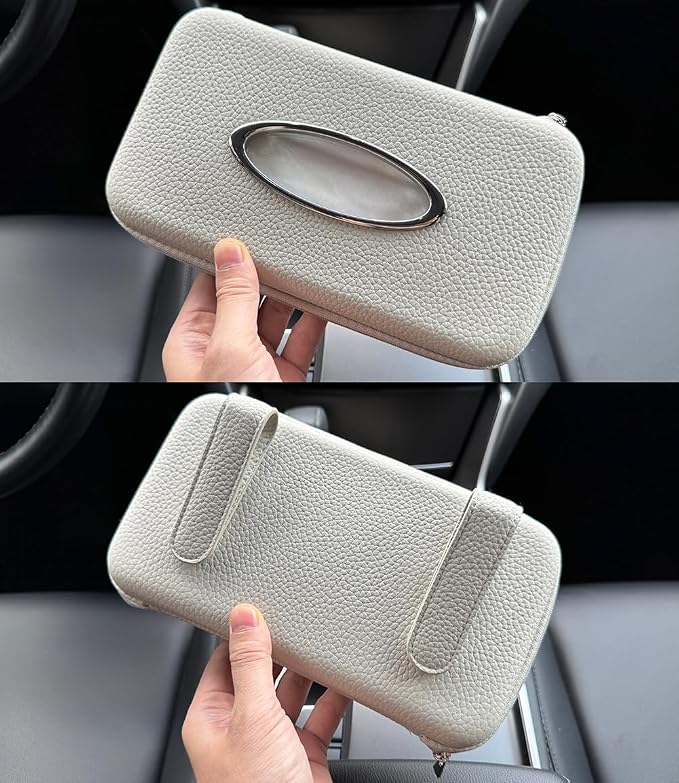 Sun Visor Tissue Holder, Zipper Napkin Holder, PU Leather Backseat Tissue Case - Image 4