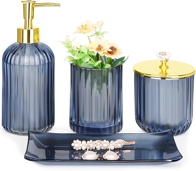 Haturi Bathroom Accessories Set, Toothbrush Holder, Apothecary Jar, Vanity Tray by Haturi
