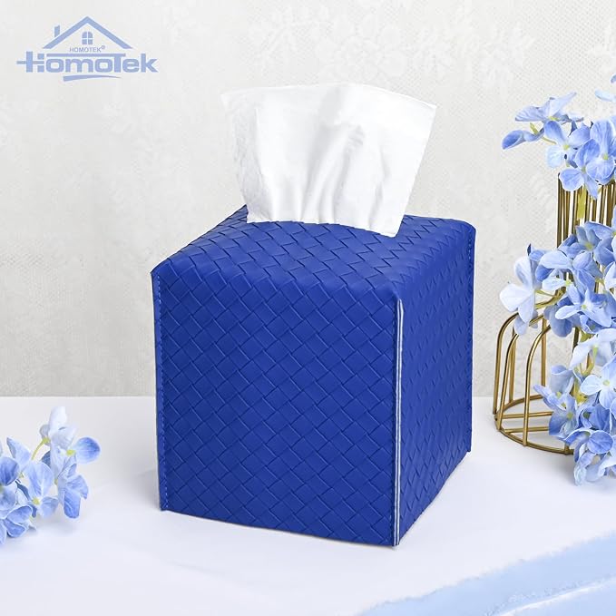 HOMOTEK 2 Pack Tissue Box Cover, Square PU Leather Tissue Holder, Decorative - Image 3