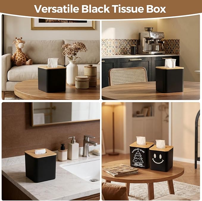 Black Tissue Box Cover, Square Tissue Box Holder - Image 7