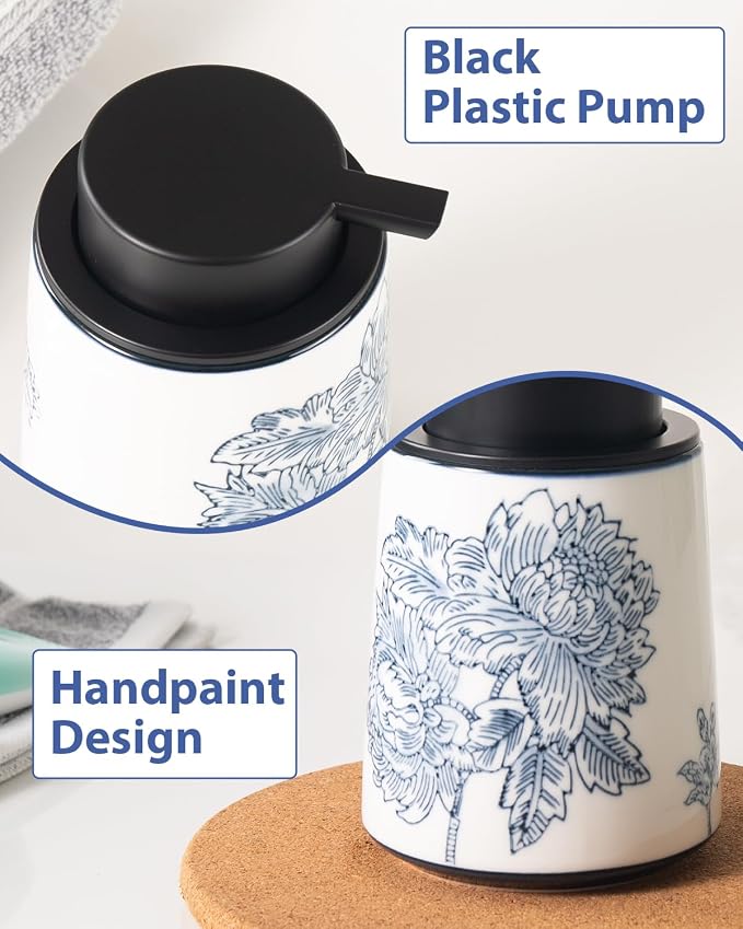 Hand Soap Dispenser for Bathroom, Ceramic Lotion Dispenser, Chinoiserie - Image 5