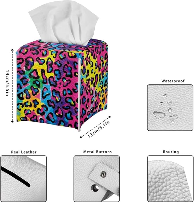 Rainbow Leopard Tissue Box Holder Waterproof PU Leather Square Tissue Box Cover - Image 7