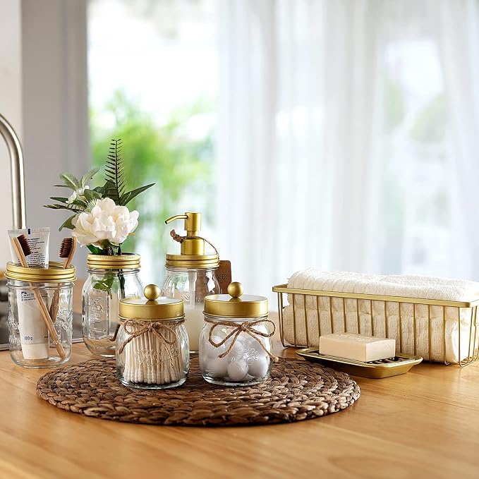 SheeChung 6Pcs Mason Jars Bathroom Accessories Set Complete - Image 3