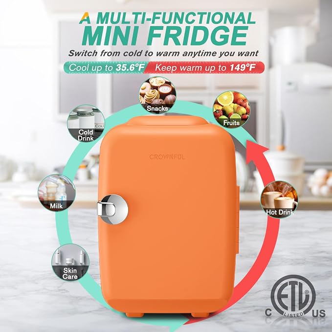CROWNFUL Mini Fridge, 4 Liter/6 Can Portable Cooler and Warmer Personal - Image 4