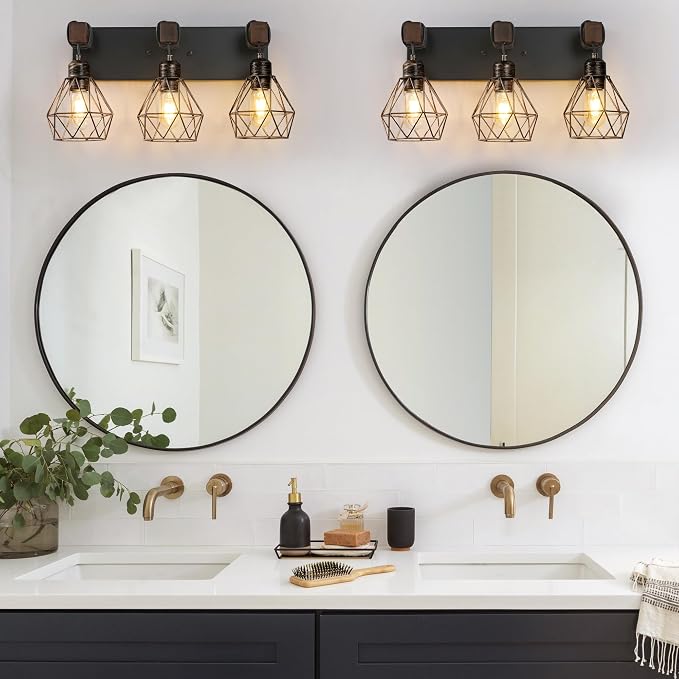 Farmhouse Bathroom Vanity Light Fixtures, 3-Light Black Gold Bathroom Light - Image 5