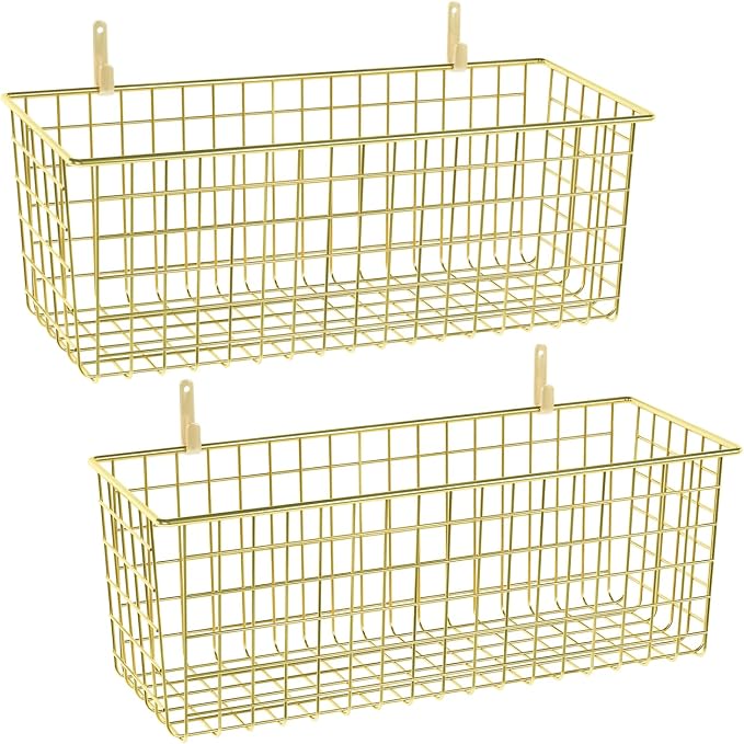 2 Sets Extra Large Hanging Wall Basket, WallmountedFruit Vegetable Toy Snack by KINLINK