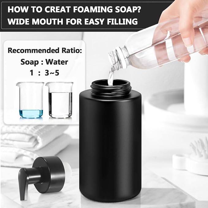 Matte Black Foaming Hand Soap Dispenser, 10 oz/300ml Glass Foam Dispenser - Image 6