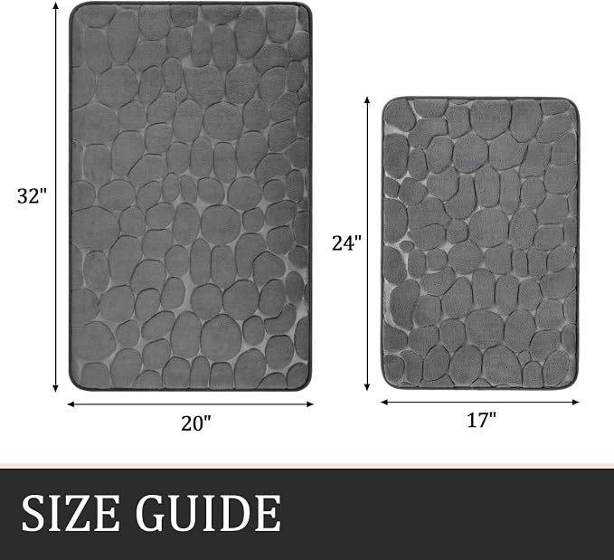 YIHOUSE Bathroom Rugs Mat Set 2 Piece Dark Grey, Memory Foam Bath Mats Sets - Image 2