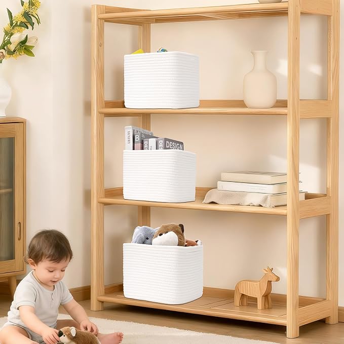 3 Pack Cube Storage Bin, 9”x9”x7” Cotton Rope Woven Baskets - Image 7