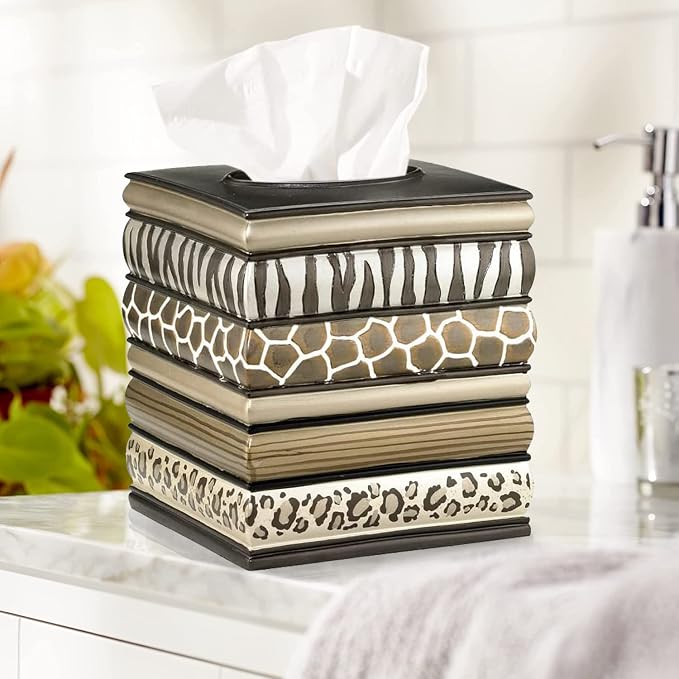 Zahari Home 2pc Safari Stripes Modern Bath Accessories Set Waste Basket & - Image 3