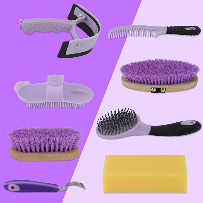 9 Pieces Grooming Kit with Tote Bag, Sweat Scraper, Hoof Pick, Curry Comb - Image 7
