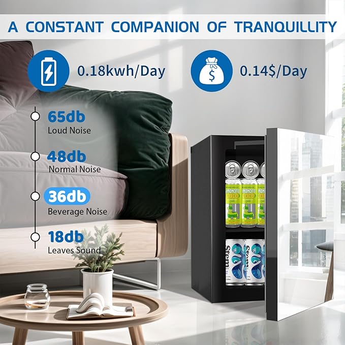 Beverage Refrigerator with Mirrored Front Door, 0.9 Cubic Feet/24 Cans Fridge - Image 3