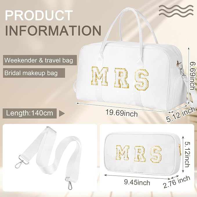 2 Pcs Wedding Weekender Bag Bride Groom Duffle Bag Chenille Letter Patch Travel - Image 2