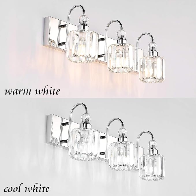 Ralbay Modern LED Crystal Bathroom Vanity Lights 3-Lights Stainless Steel - Image 3