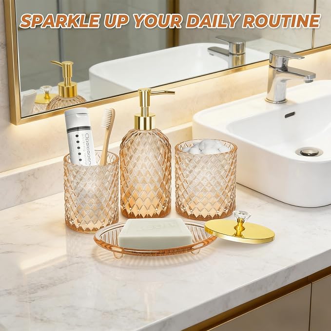 Jenseits Amber Glass Bathroom Accessories Set 4 Pcs - Image 5