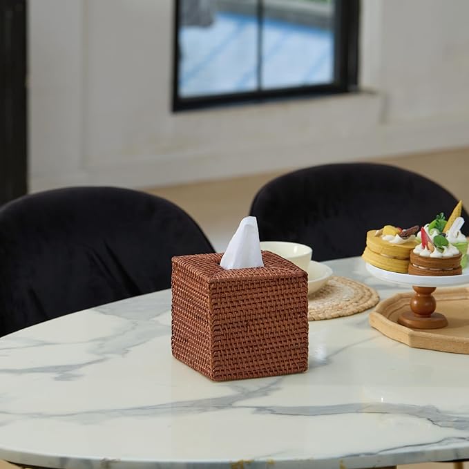 Square Rattan Tissue Box Cover, Hand Woven Wicker Tissue Holder, 5.5 x 5.5 X - Image 6
