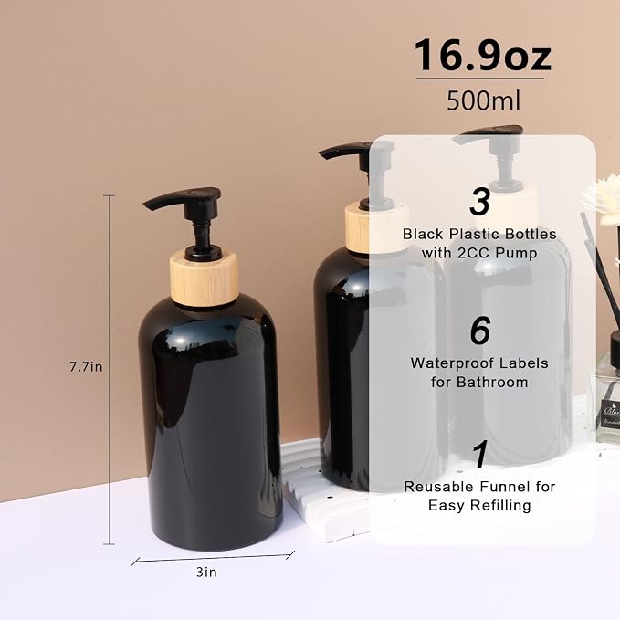 Shampoo and Conditioner Dispenser, Refillable Plastic Shampoo Pump Bottles - Image 2