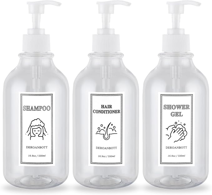 Shampoo and Conditioner Dispenser, Refillable Plastic Shampoo Pump Bottles by Unknown