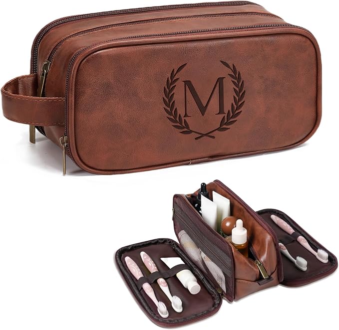 Janhavi Shaving Bag for Men Travel Waterproof, Engraved Initials & Wheat by Janhavi