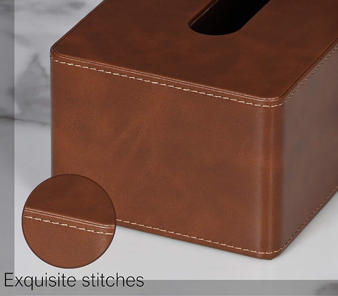 Tissue Box Cover Rectangular 9.8" x 5.3" x 4.3" Refined Modern PU Leather - Image 9