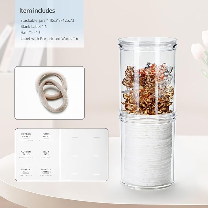 SheeChung 6-Pack Clear Stackable Qtip Holder Dispenser - Image 3