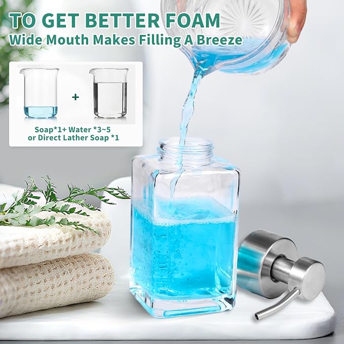 Foaming Soap Dispenser, 12oz/350ml Glass Foaming Hand Soap Dispenser Set - Image 4