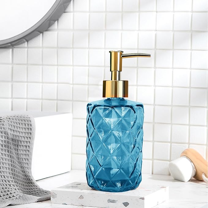 Blue Glass Soap Dispenser, Bathroom Shower & Shampoo Dispenser, Foam Hand Soap - Image 4