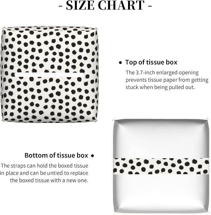 Polka Dot Black Circle Tissue Box Cover Square, Abstract Round Brush Strokes - Image 5