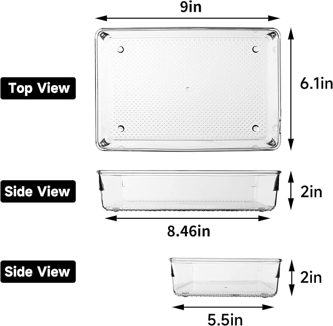 ihomecooker 3 Set Clear Plastic Junk Drawer Organizer Vanity Curlery Utensil - Image 2