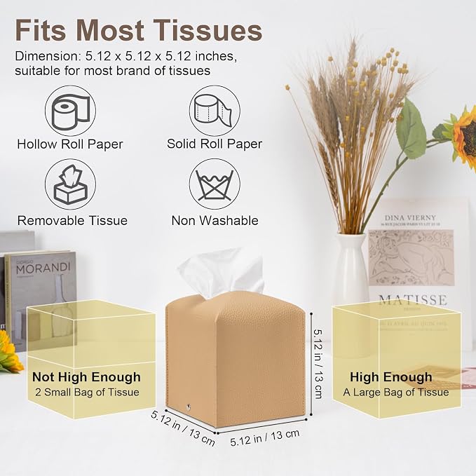 Aisoso 2 Pcs Square Cream Tissue Box Cover PU Leather Decorative Tissue - Image 2