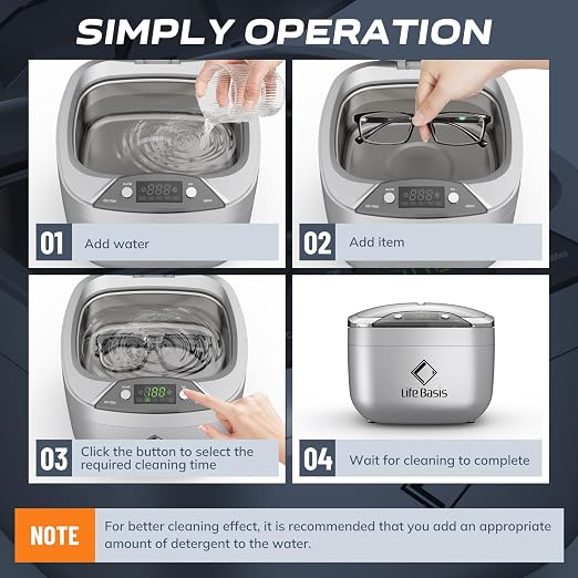 Life Basis Ultrasonic Cleaner Household Ultrasonic Jewelry Cleaner 850ml LCD - Image 4