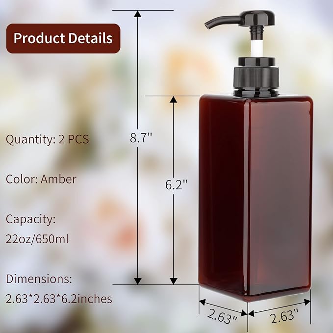Pump Bottle Dispenser 22oz/650ml Jansburg 2Pack Refillable Square Plastic - Image 3
