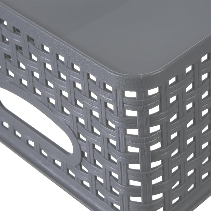 Grey Plastic Weave Storage Basket - Image 4