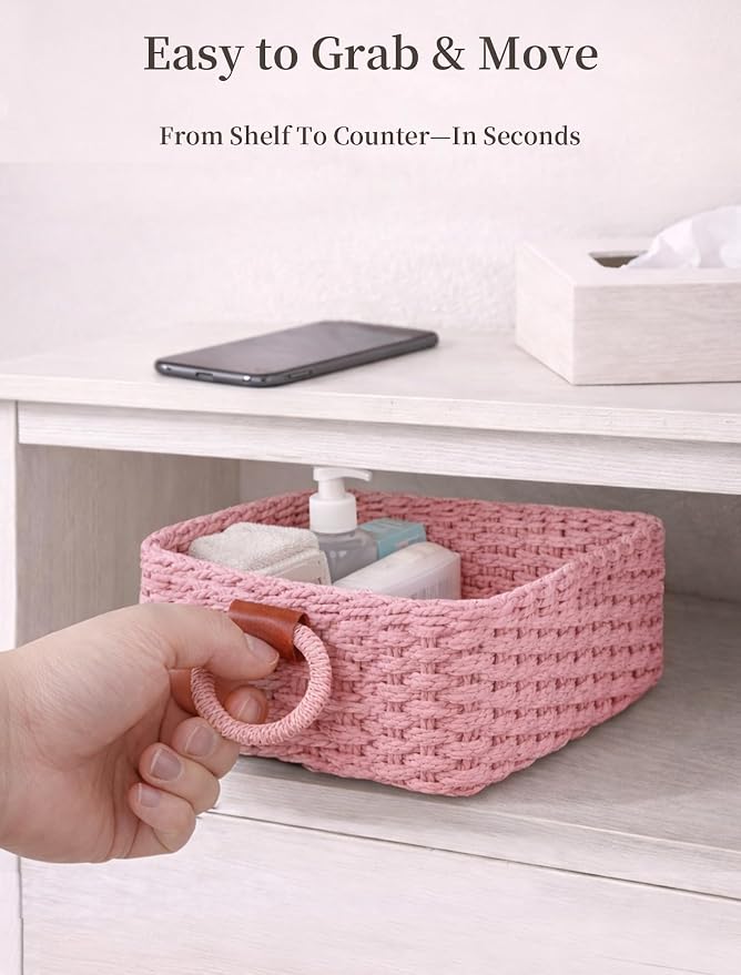 Storage Basket, Recycled Paper Rope Bathroom Basket Organizer, Mini wicker - Image 5