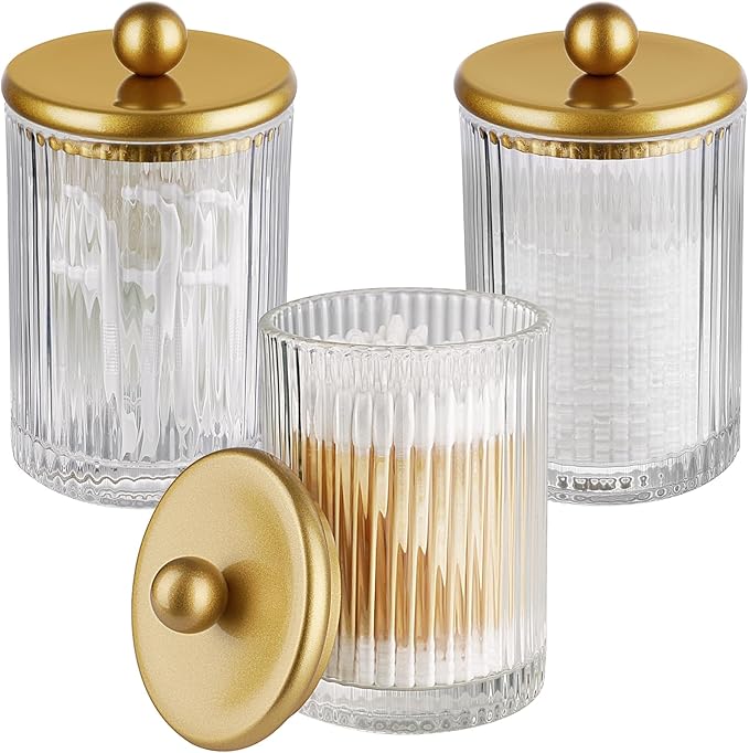 3Pack Glass Qtip Holder Dispenser Set by Komashr