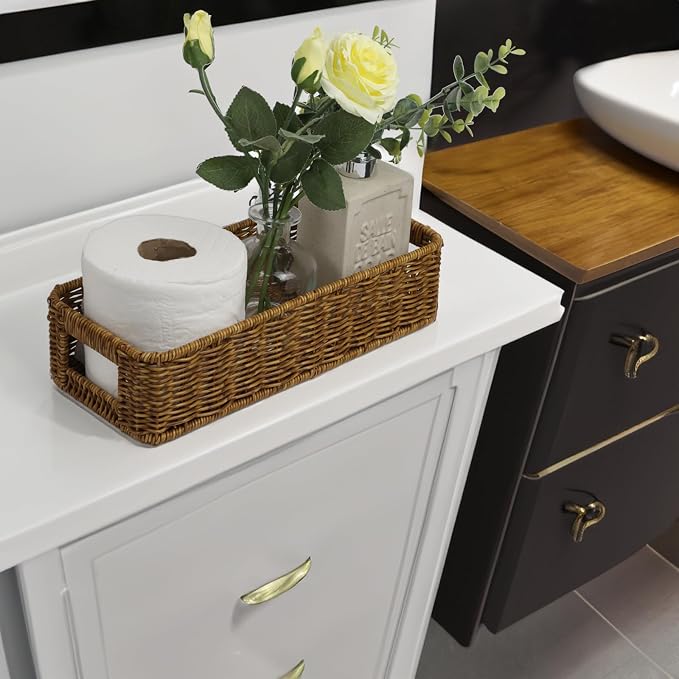 Basket for Toilet Paper Storage, Waterproof Wicker Baskets for Bathroom Counter - Image 8