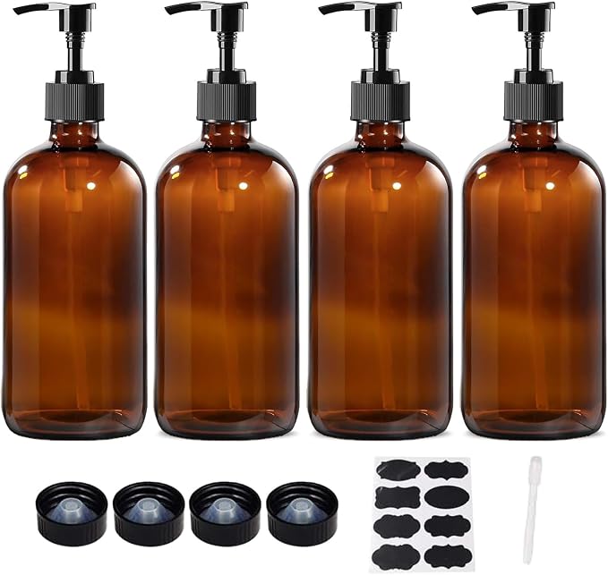 4 Pack 16 oz Amber Glass Bottles by BPFY