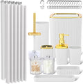 White Bathroom Set, Trash Can, Toothbrush Holder, Soap Dispensers, Toothbrush by Viowil