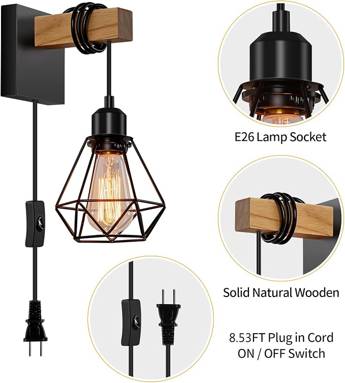 Plug in Wall Sconces Set of Two, Wall Sconce - Image 2