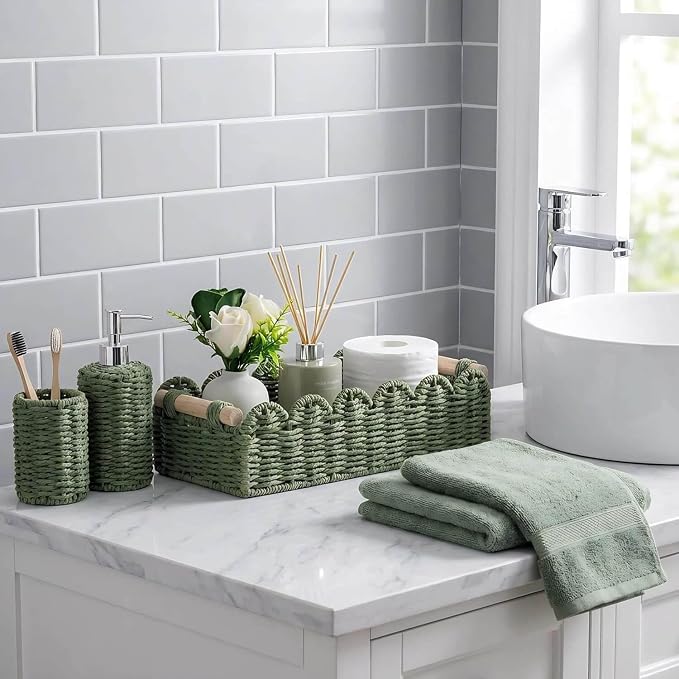 CubesLand Toilet Paper Storage Basket Scalloped Edge Home Decor Green Basket - Image 3