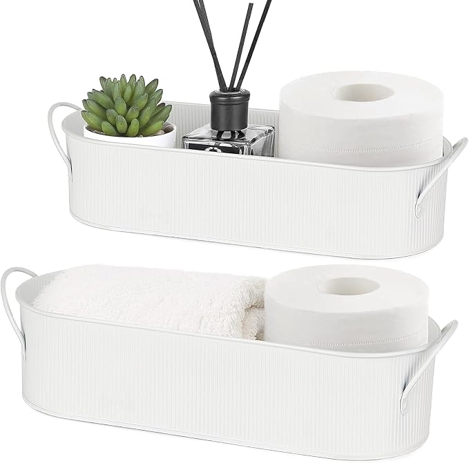 Mkono Metal Storage Basket for Toilet Tank Top Bathroom Decor, Galvanized Tray by Mkono
