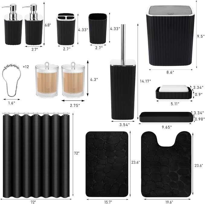 Bathroom Set with Shower Curtain and Rugs- 25PC Bathroom Accessory Set - Image 3
