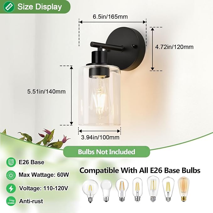 Set of 2 Wall Sconces for Bathroom, Bathroom Wall Lamp for Mirror Kitchen - Image 8