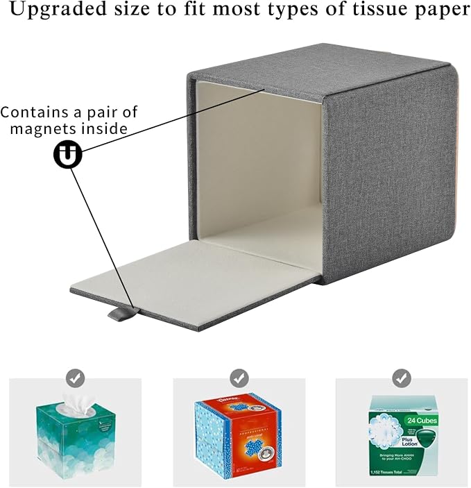 Linen Square Tissue Box Holder Cube Tissue Box Cover－Rosegold Leather Recorate - Image 5