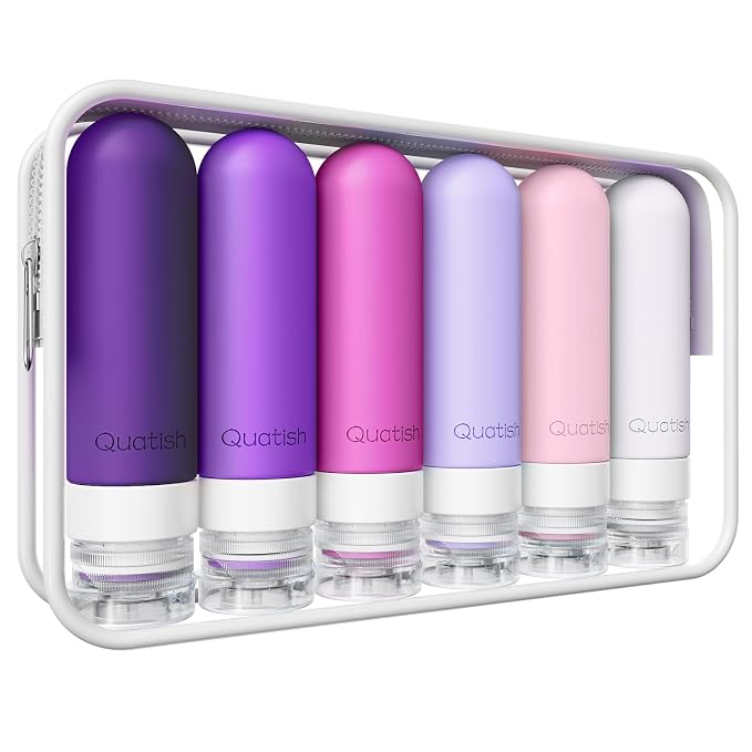 Quatish Travel Bottles for Toiletries 6 Pack, Original Patented Leakproof 3 oz by Quatish